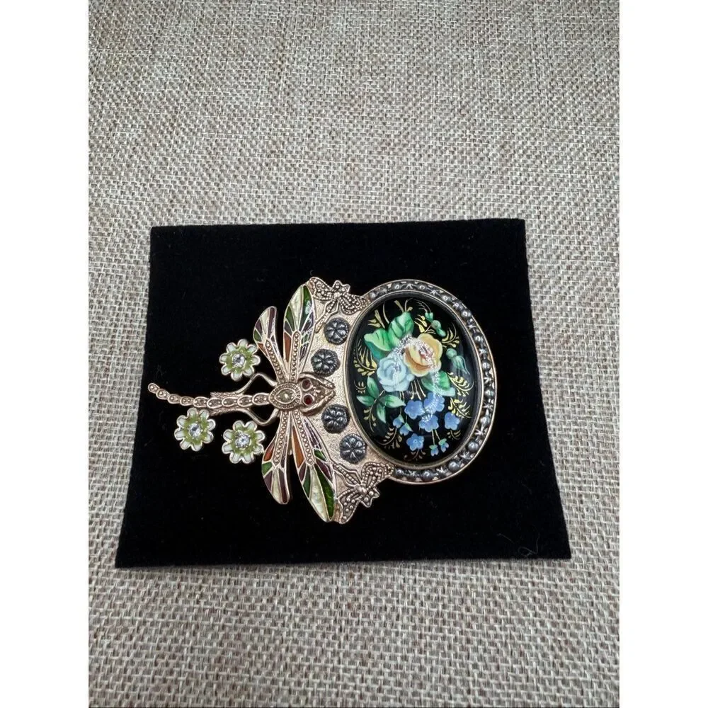 Unique Estate Amy Kahn Russell Bronze Dragonfly Floral Large Pin Pendant